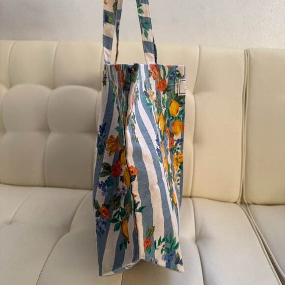 Sezane x Momoni limited edition floral tile print tote bag, green blue, NWOT - Picture 7 of 7